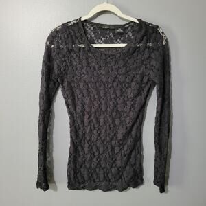 Whimsigoth Top Womens Size M Black Lace Vamp Fairy Grunge Long Sleeve Sheer
